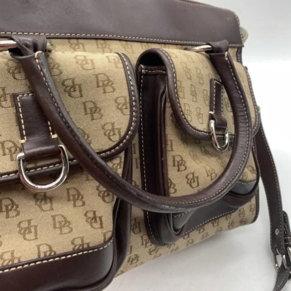 DOONEY BOURKE Signature Logo Canvas & Brown Leather Briefcase Messenger Bag